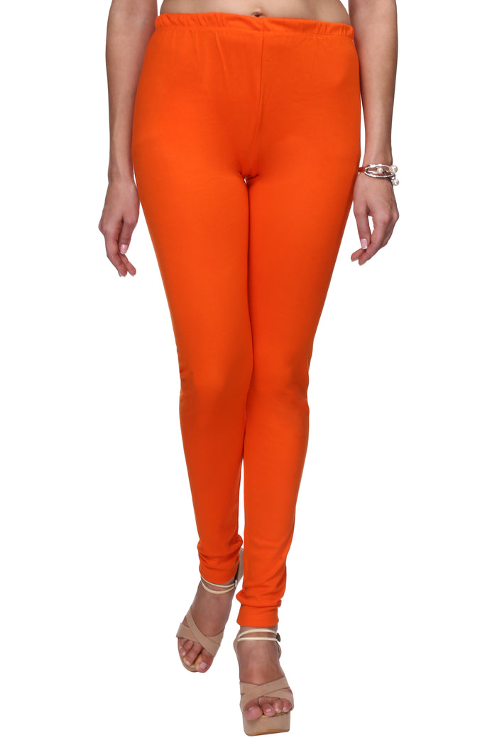TRASA Women's Cotton Slim Fit Churidar Leggings - Orange