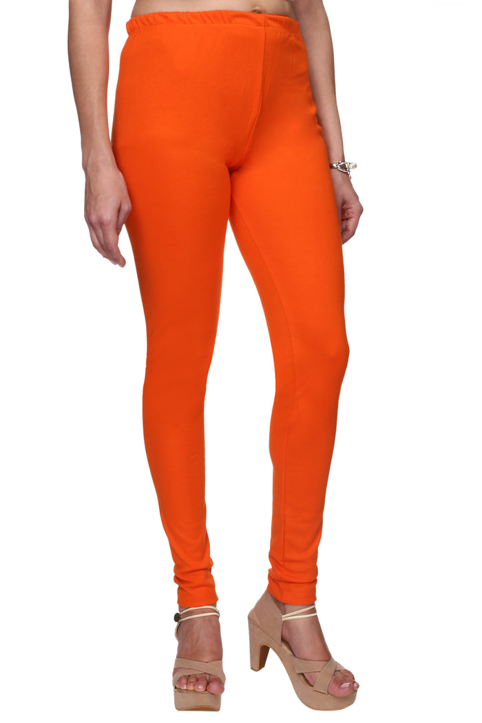 TRASA Women's Cotton Slim Fit Churidar Leggings - Orange