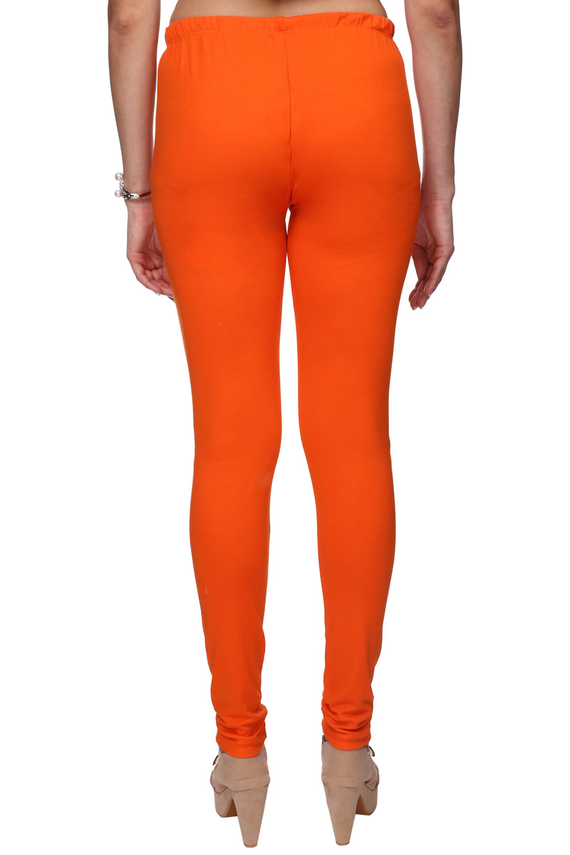 TRASA Women's Cotton Slim Fit Churidar Leggings - Orange