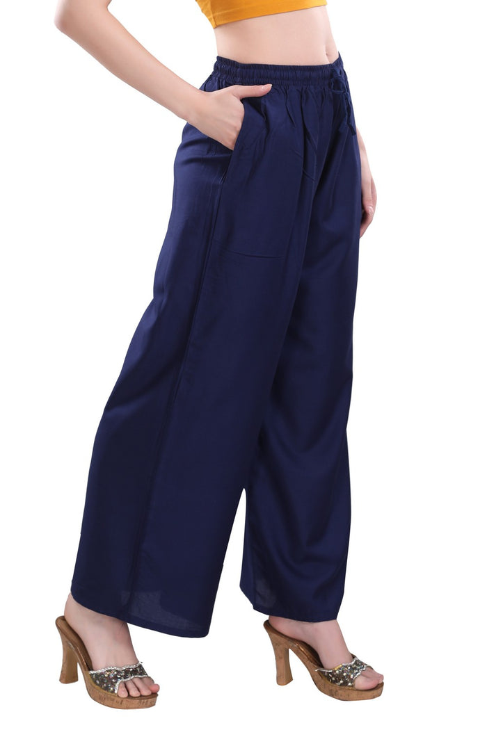 TRASA Ultra Soft Palazzo For Women's and Girls-Navy Blue