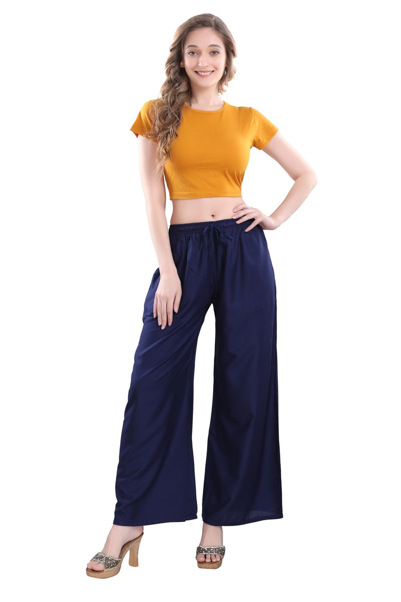 TRASA Ultra Soft Palazzo For Women's and Girls-Navy Blue