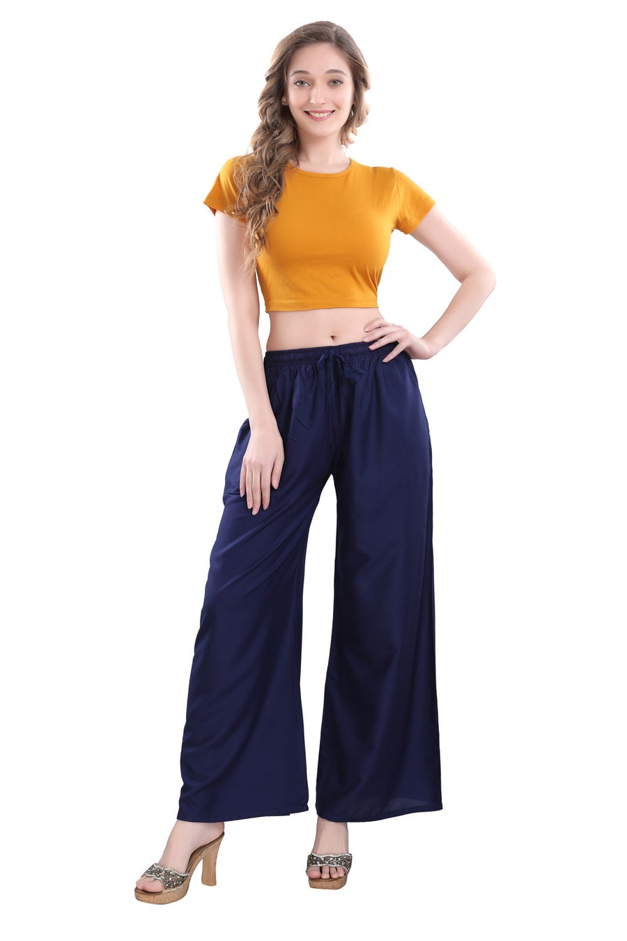 TRASA Ultra Soft Palazzo For Women's and Girls-Navy Blue