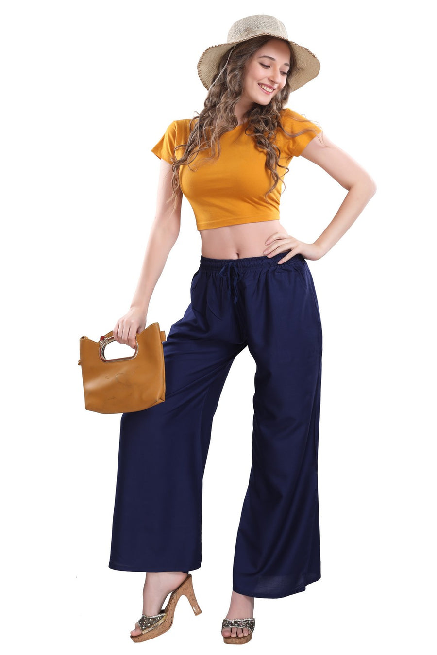 TRASA Ultra Soft Palazzo For Women's and Girls-Navy Blue