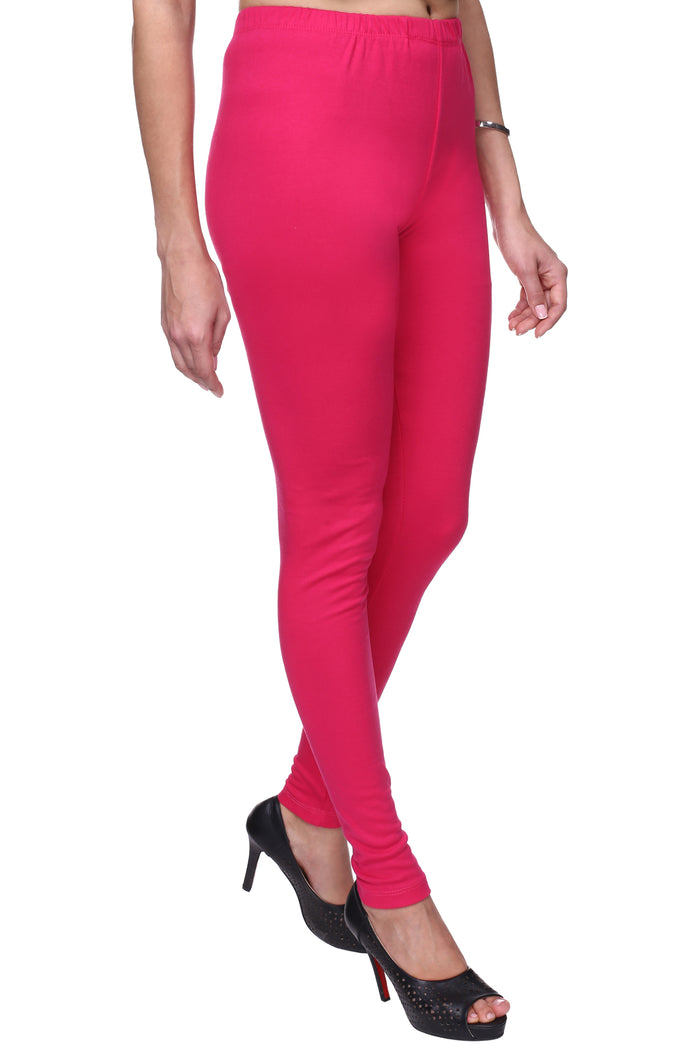 TRASA Women's Cotton Slim Fit Churidar Leggings - Pink
