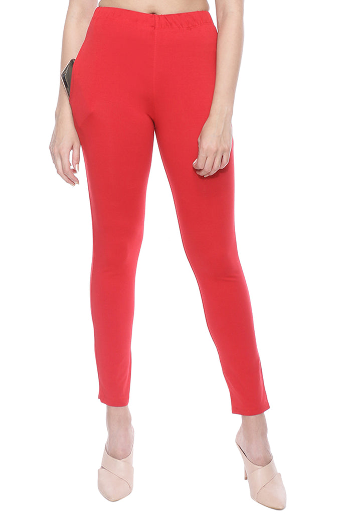 TRASA Kurti Pants for womens and girls super comfy stretchable cotton with one Side pocket - Red