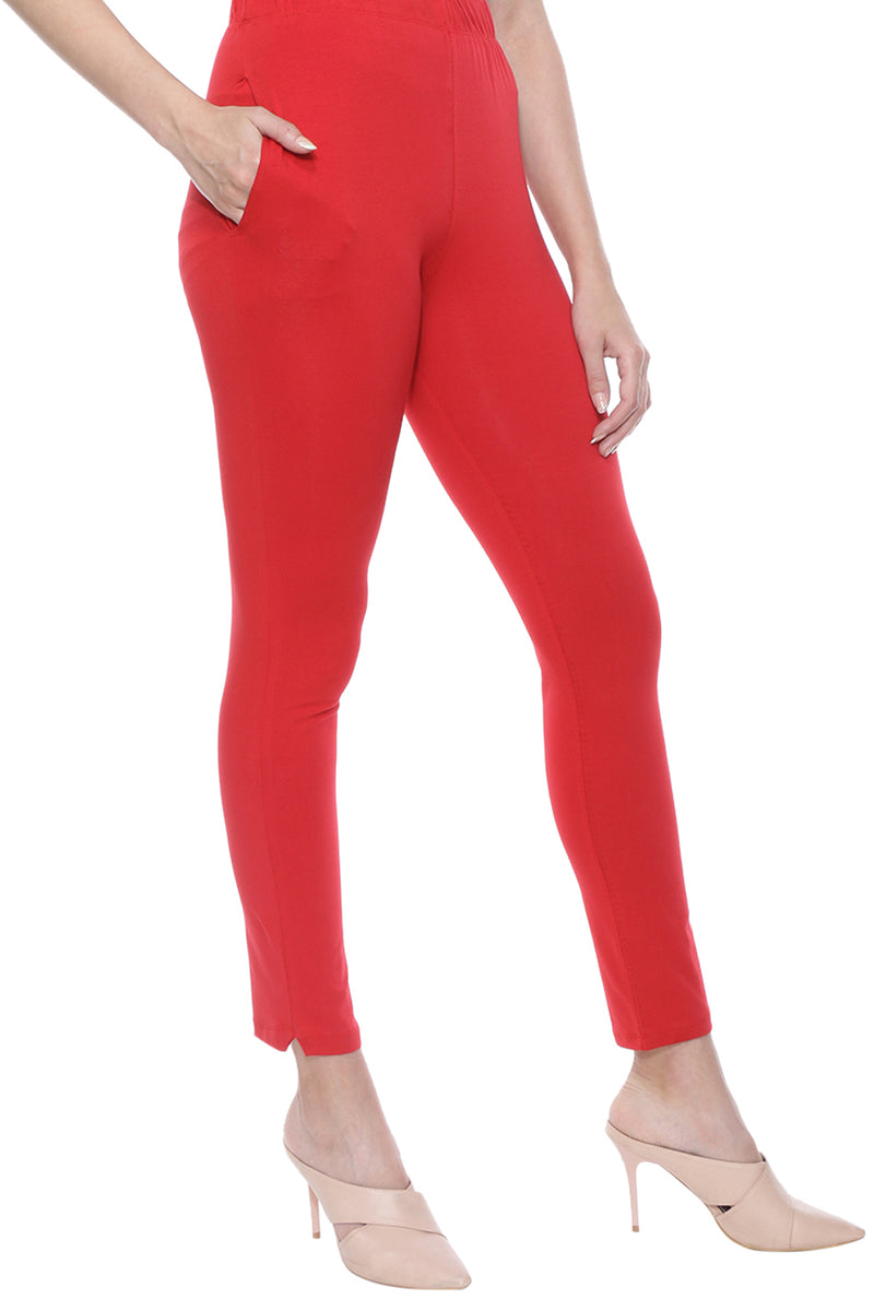 TRASA Kurti Pants for womens and girls super comfy stretchable cotton with one Side pocket - Red