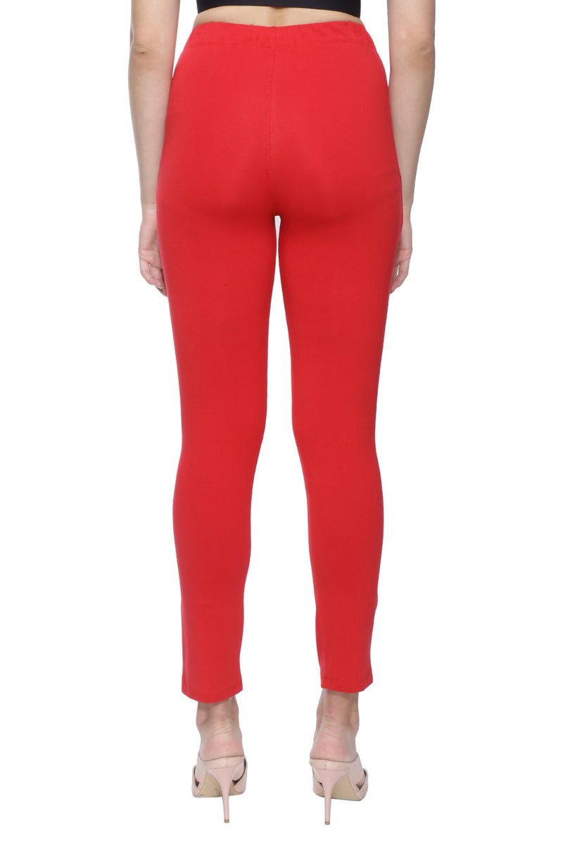 TRASA Kurti Pants for womens and girls super comfy stretchable cotton with one Side pocket - Red