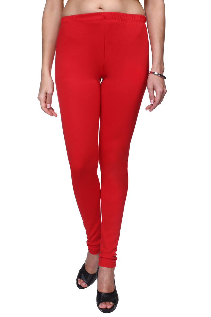 TRASA Women's Cotton Slim Fit Churidar Leggings - Red
