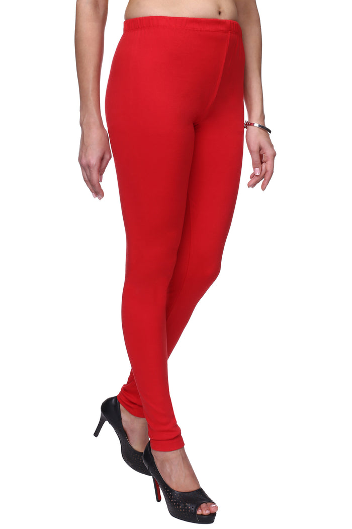 TRASA Women's Cotton Slim Fit Churidar Leggings - Red