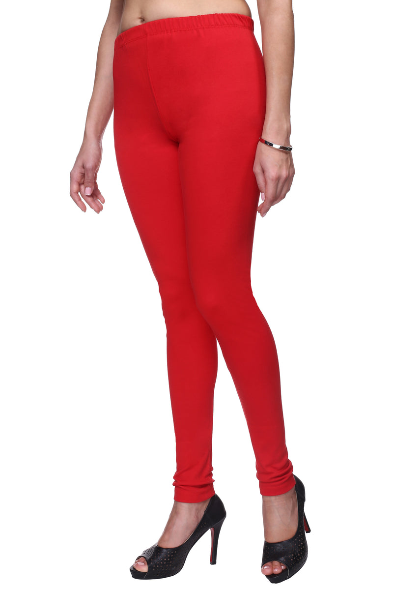 TRASA Women's Cotton Slim Fit Churidar Leggings - Red