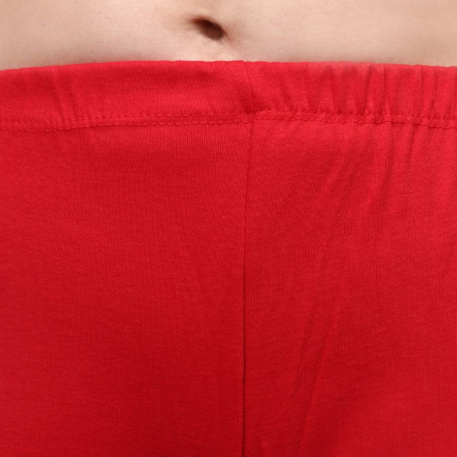 TRASA Women's Cotton Slim Fit Churidar Leggings - Red