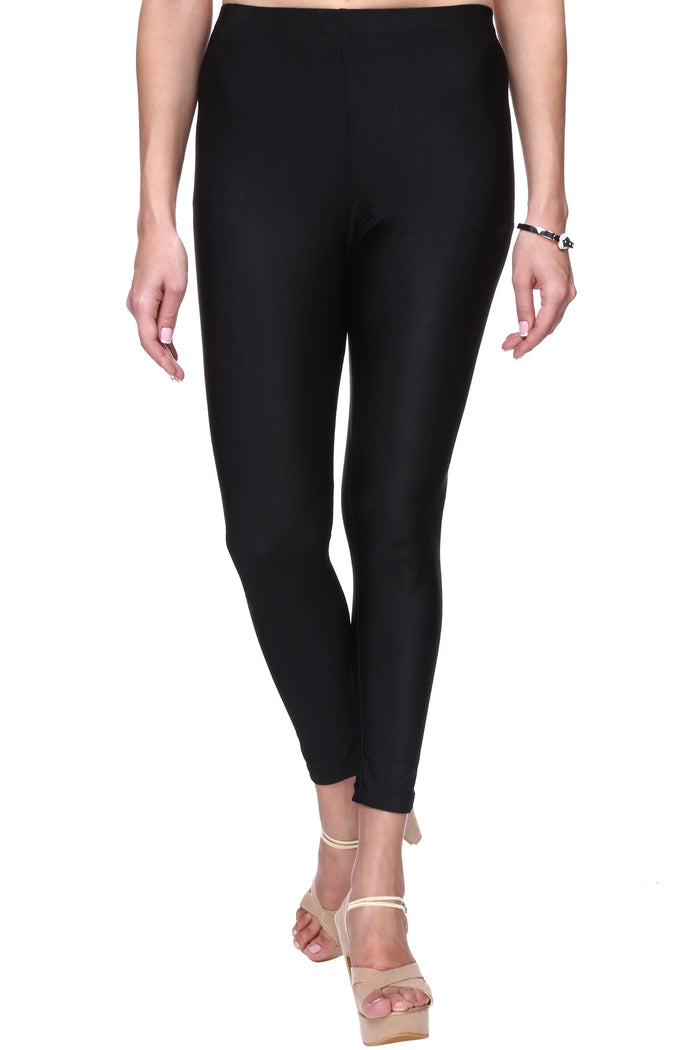 Trasa Women's / Girls Ankle Length Black Shiny Leggings - Black