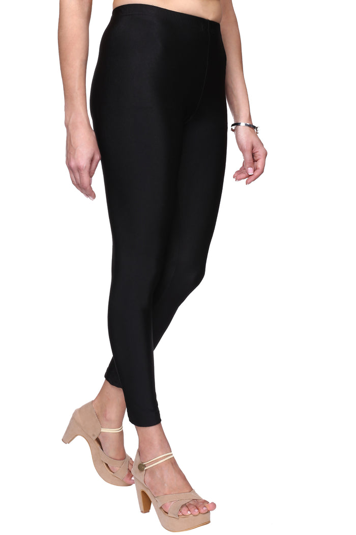Trasa Women's / Girls Ankle Length Black Shiny Leggings - Black