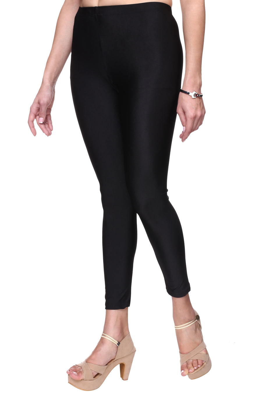 Trasa Women's / Girls Ankle Length Black Shiny Leggings - Black