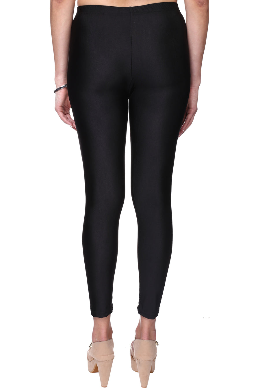 Trasa Women's / Girls Ankle Length Black Shiny Leggings - Black