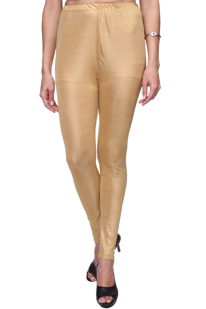 Trasa Women's / Girls Ankle Length Black Shiny Leggings - Golden