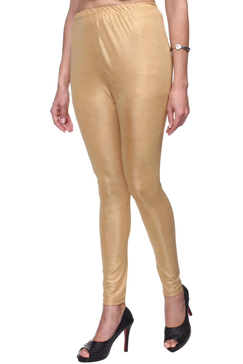 Trasa Women's / Girls Ankle Length Black Shiny Leggings - Golden