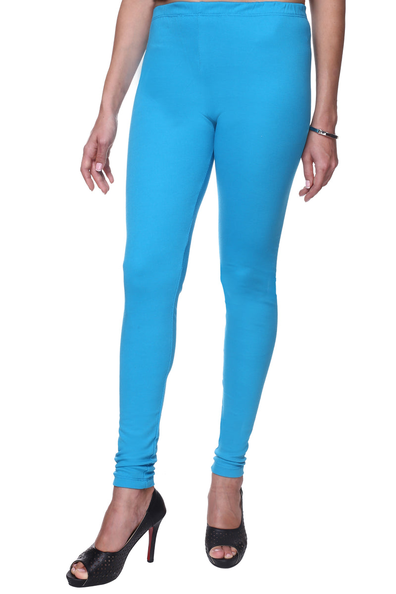 TRASA Women's Cotton Churidar Leggings - Sky Blue