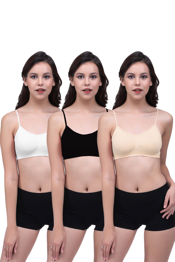 Trasa Non-Padded and Non-Wired Bra for Women and Girls - Black White and Beige