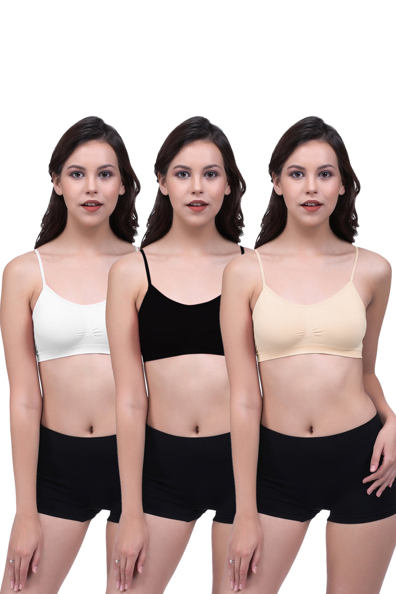 Trasa Non-Padded and Non-Wired Bra for Women and Girls - Black White and Beige