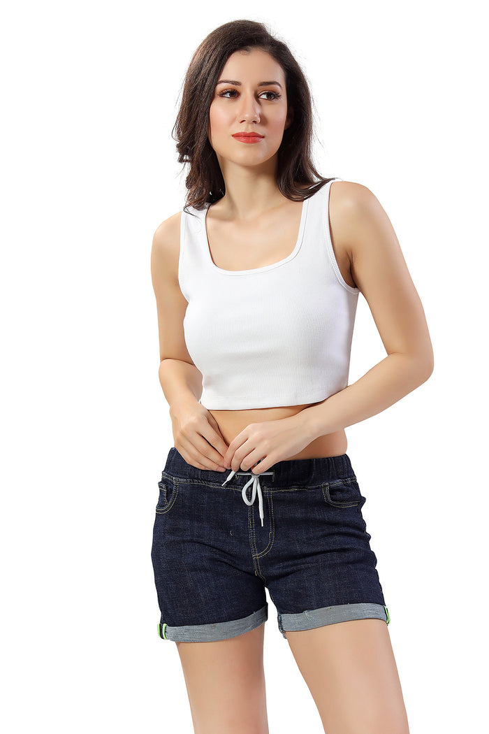 TRASA Women’s Sleeveless  Cotton  Square Neck Crop Tops- white