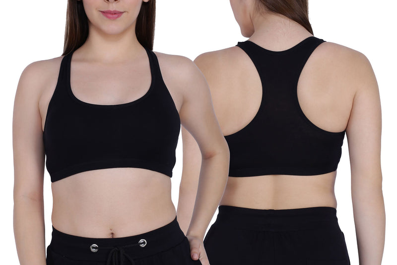 TRASA Sports T Back Shape Non Wired Padded Sports Bra for Women - Black