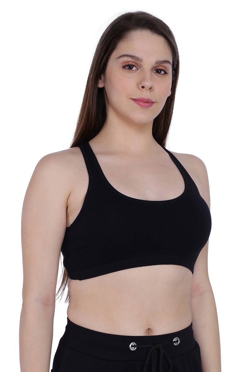 TRASA Sports T Back Shape Non Wired Padded Sports Bra for Women - Black