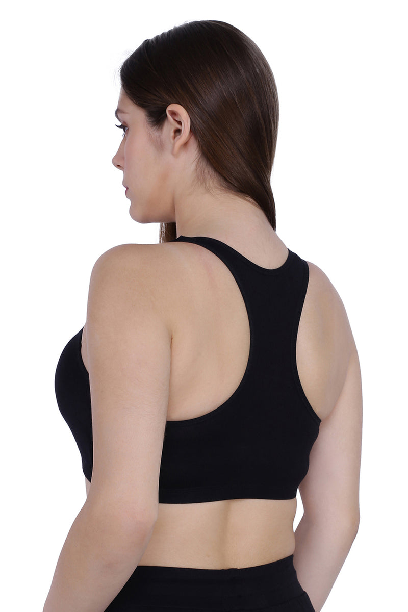 TRASA Sports T Back Shape Non Wired Padded Sports Bra for Women - Black