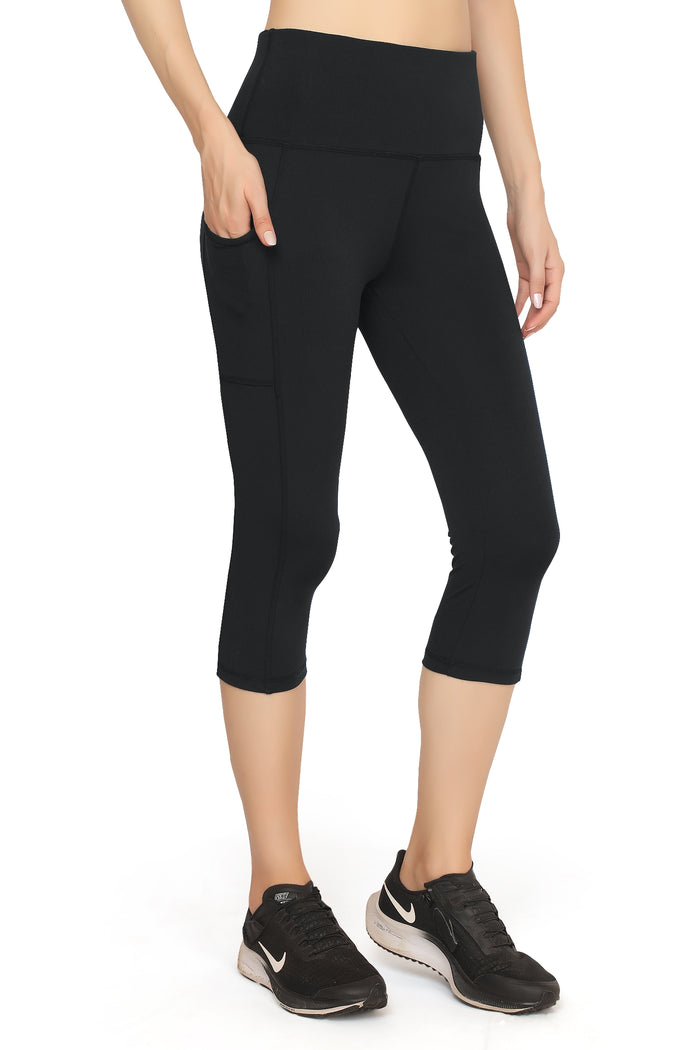 TRASA High Waist Active Yoga Pants for Women's with 2 Pockets - Black