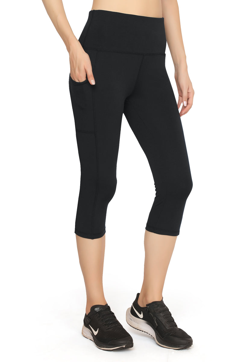 TRASA High Waist Active Yoga Pants for Women's with 2 Pockets - Black