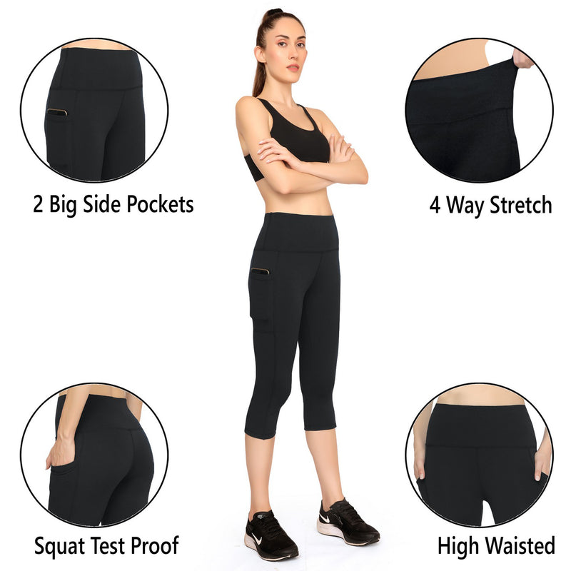 TRASA High Waist Active Yoga Pants for Women's with 2 Pockets - Black