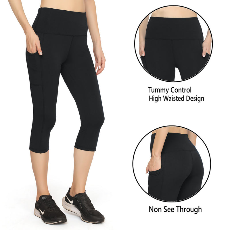 TRASA High Waist Active Yoga Pants for Women's with 2 Pockets - Black