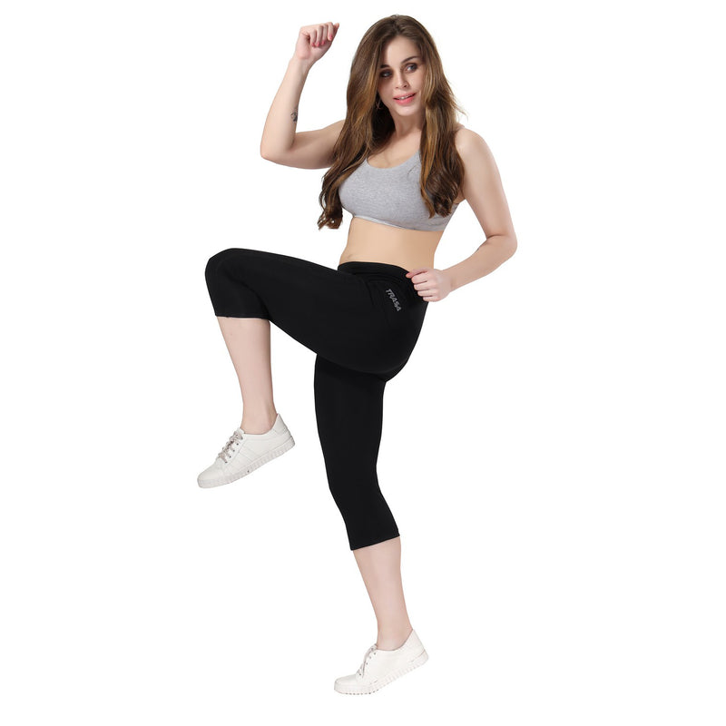 TRASA High Waist Active Yoga Pants for Women's with 2 Pockets - Black