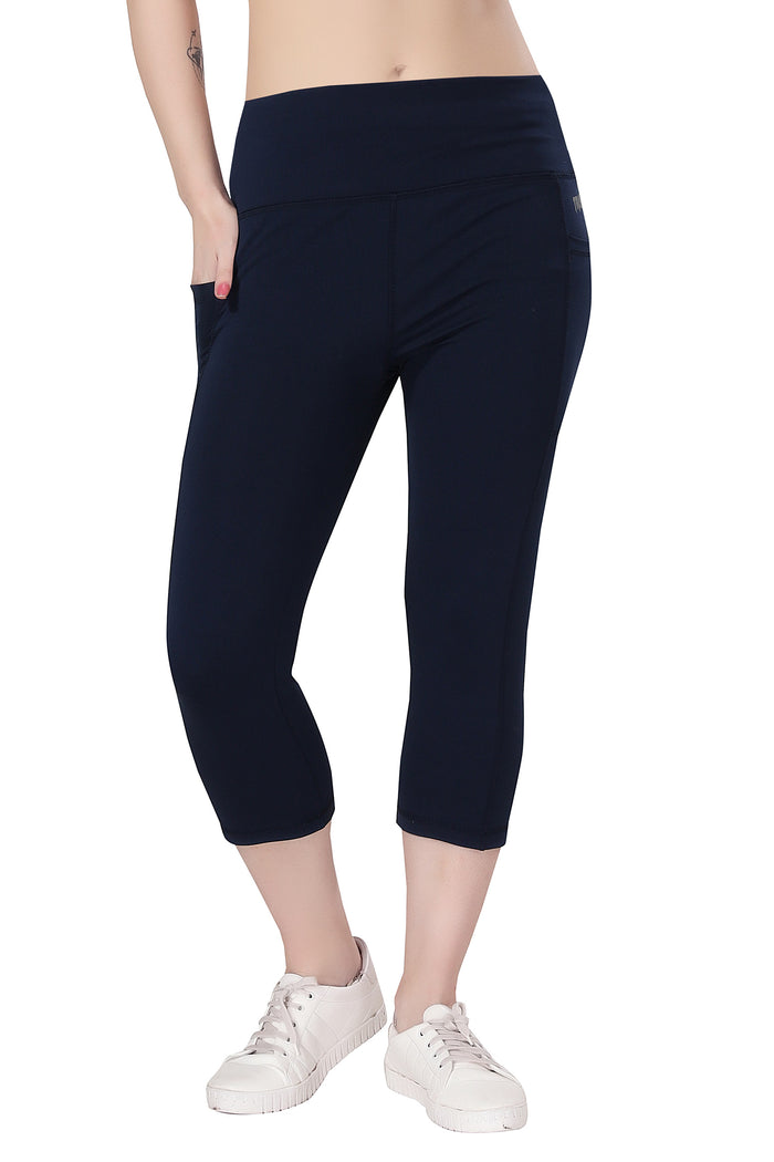 TRASA High Waist Active Yoga Pants for Women's with 2 Pockets - Navy Blue