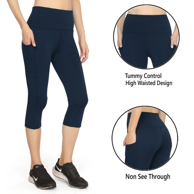 TRASA High Waist Active Yoga Pants for Women's with 2 Pockets - Navy Blue