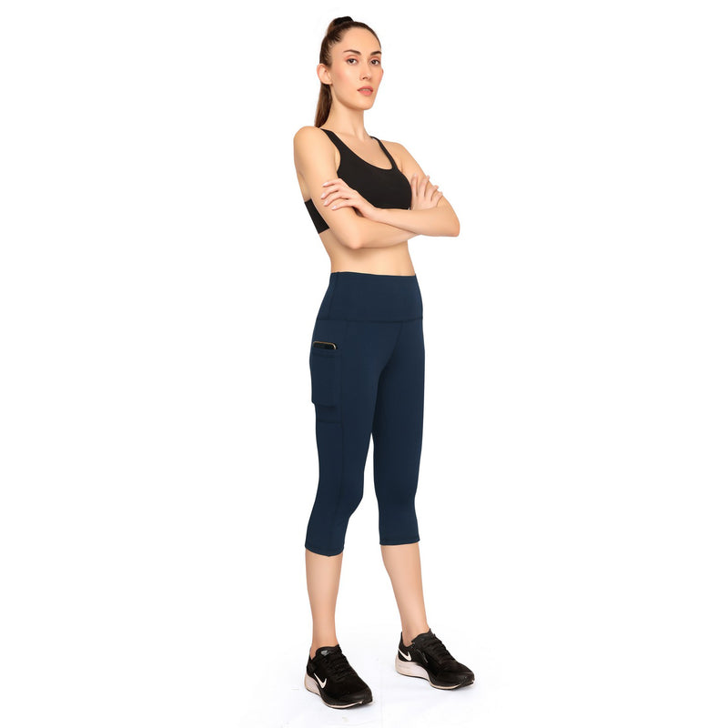 TRASA High Waist Active Yoga Pants for Women's with 2 Pockets - Navy Blue