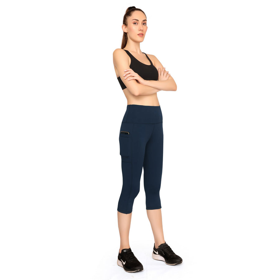 TRASA High Waist Active Yoga Pants for Women's with 2 Pockets - Navy Blue