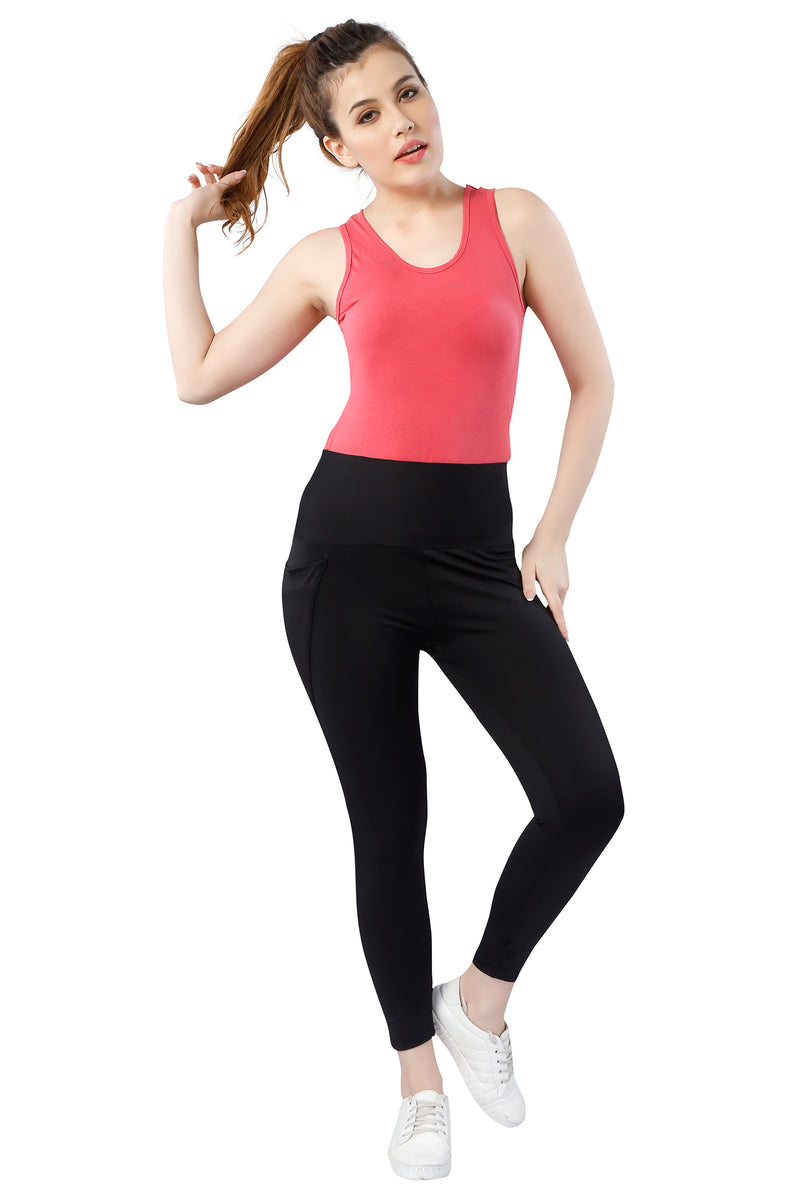 TRASA High Waist Active Yoga Pants for Women's with 2 Pockets - Black