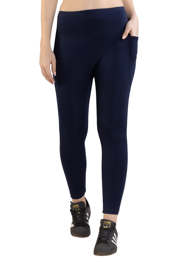 TRASA High Waist Active Yoga Pants for Women's with 2 Pockets - Navy Blue