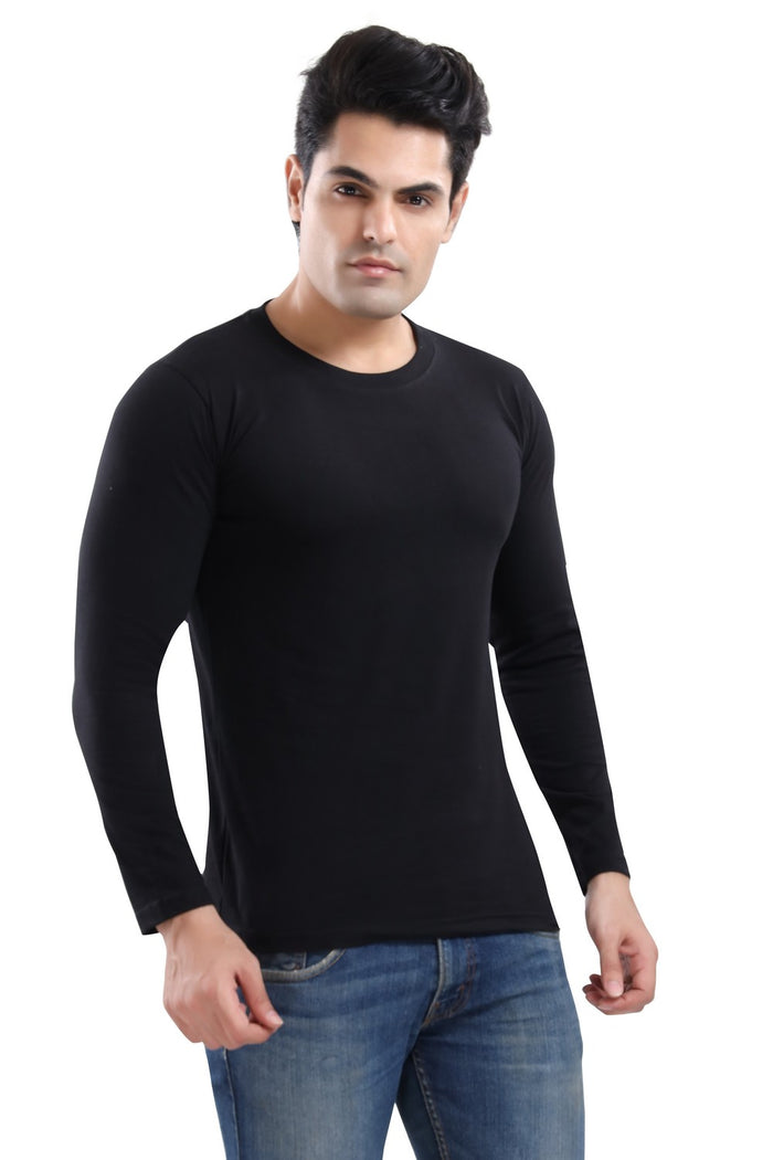 TRASA Men's Ultra Cotton Round Neck Slim Fit Full Sleeve T-Shirt - Black