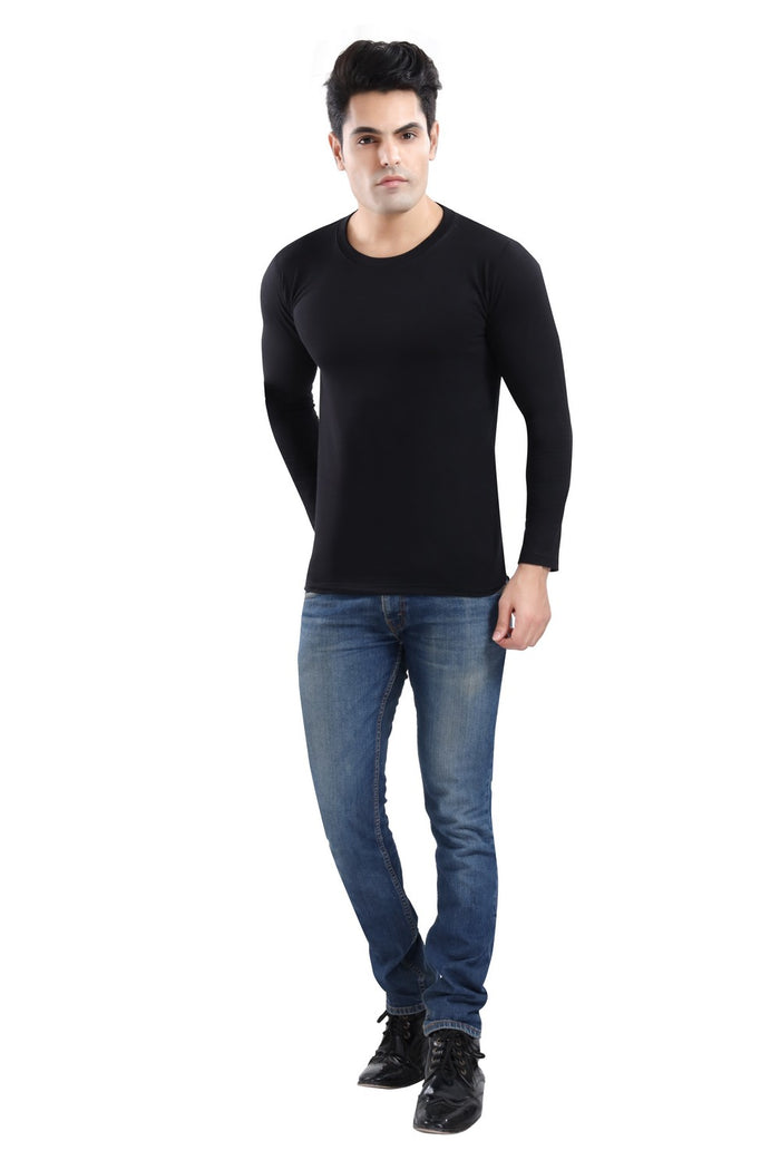 TRASA Men's Ultra Cotton Round Neck Slim Fit Full Sleeve T-Shirt - Black