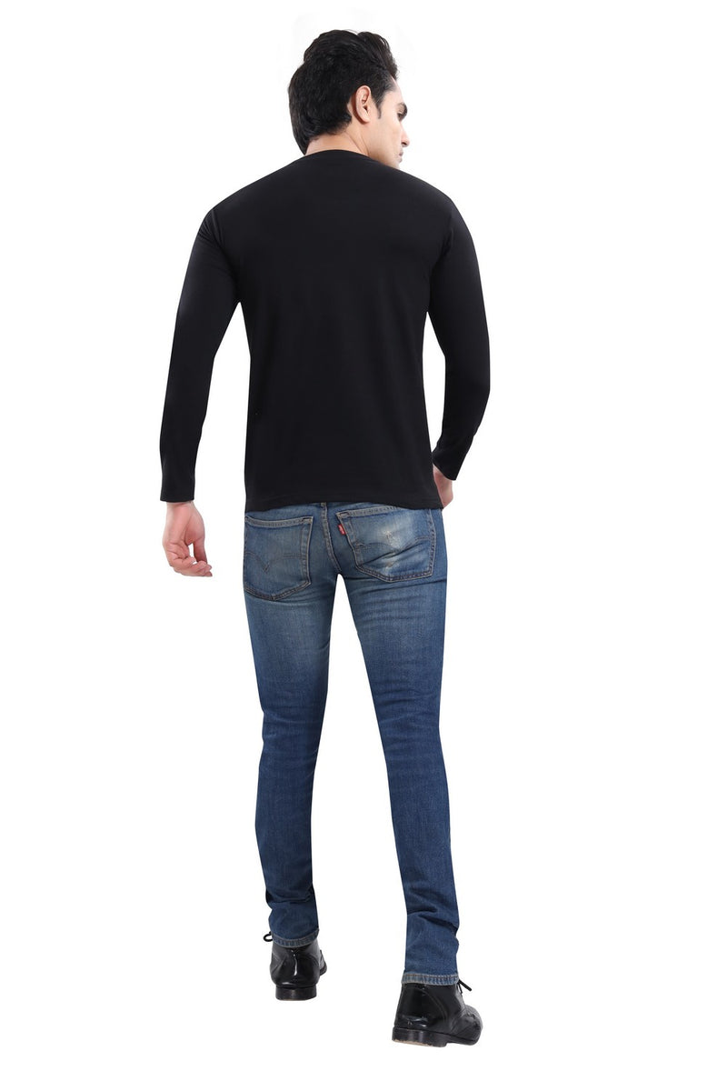 TRASA Men's Ultra Cotton Round Neck Slim Fit Full Sleeve T-Shirt - Black