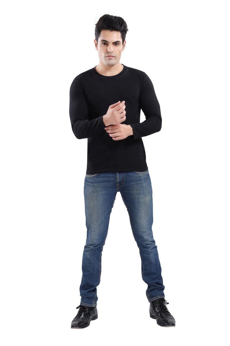 TRASA Men's Ultra Cotton Round Neck Slim Fit Full Sleeve T-Shirt - Black