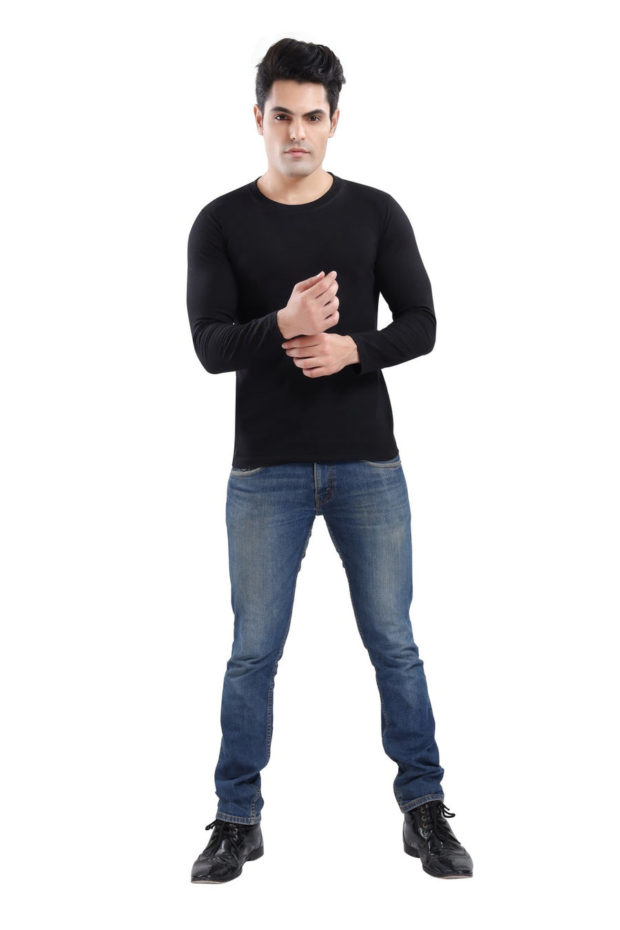 TRASA Men's Ultra Cotton Round Neck Slim Fit Full Sleeve T-Shirt - Black