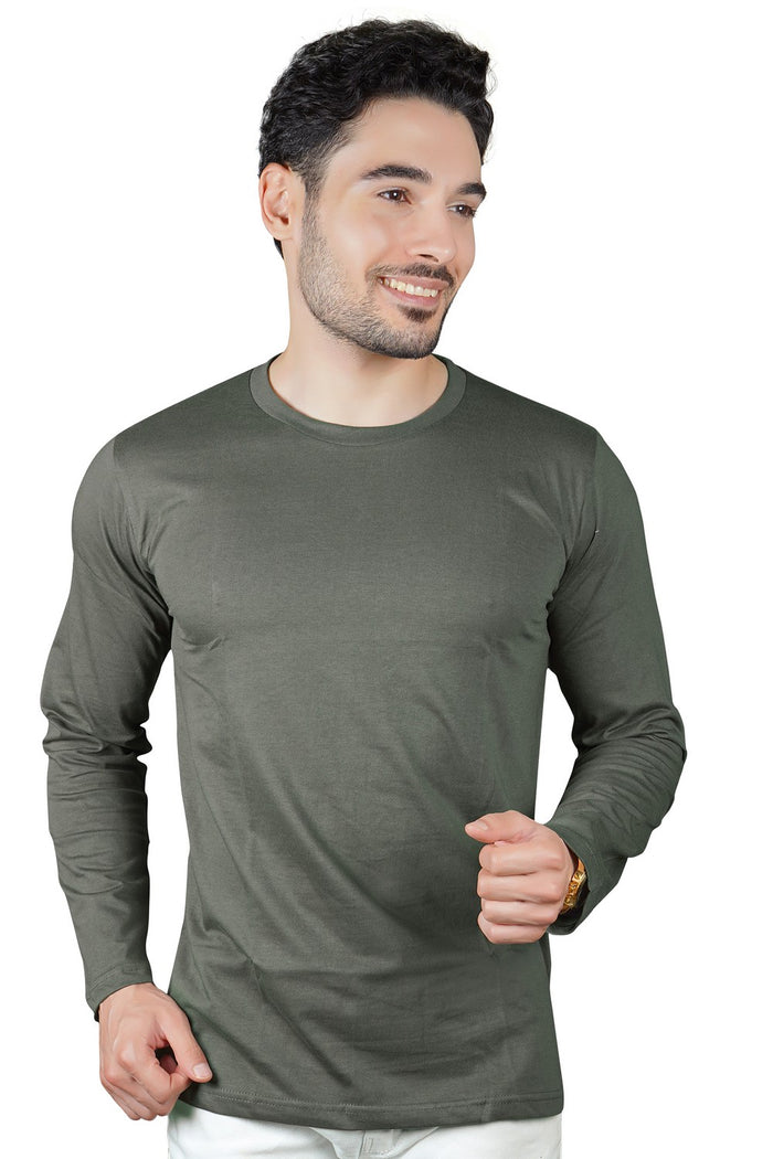 TRASA Men's Ultra Cotton Round Neck Slim Fit Full Sleeve T-Shirt - Grey
