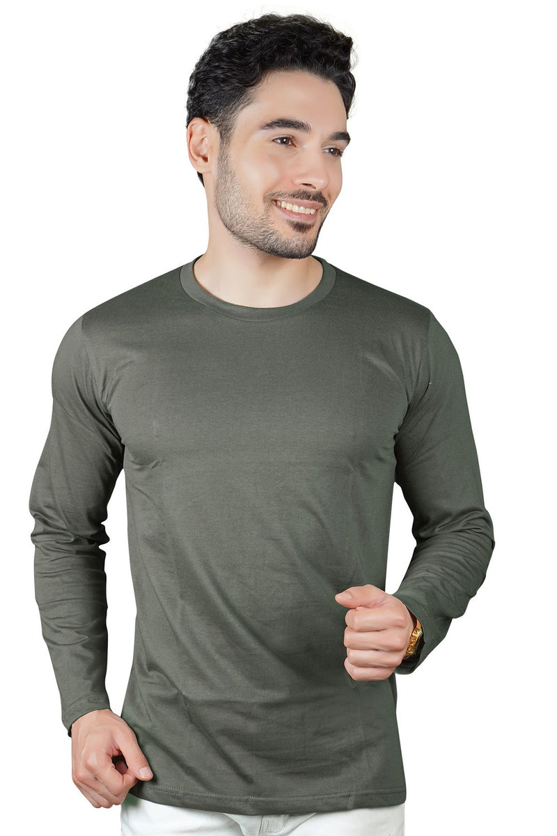 TRASA Men's Ultra Cotton Round Neck Slim Fit Full Sleeve T-Shirt - Grey