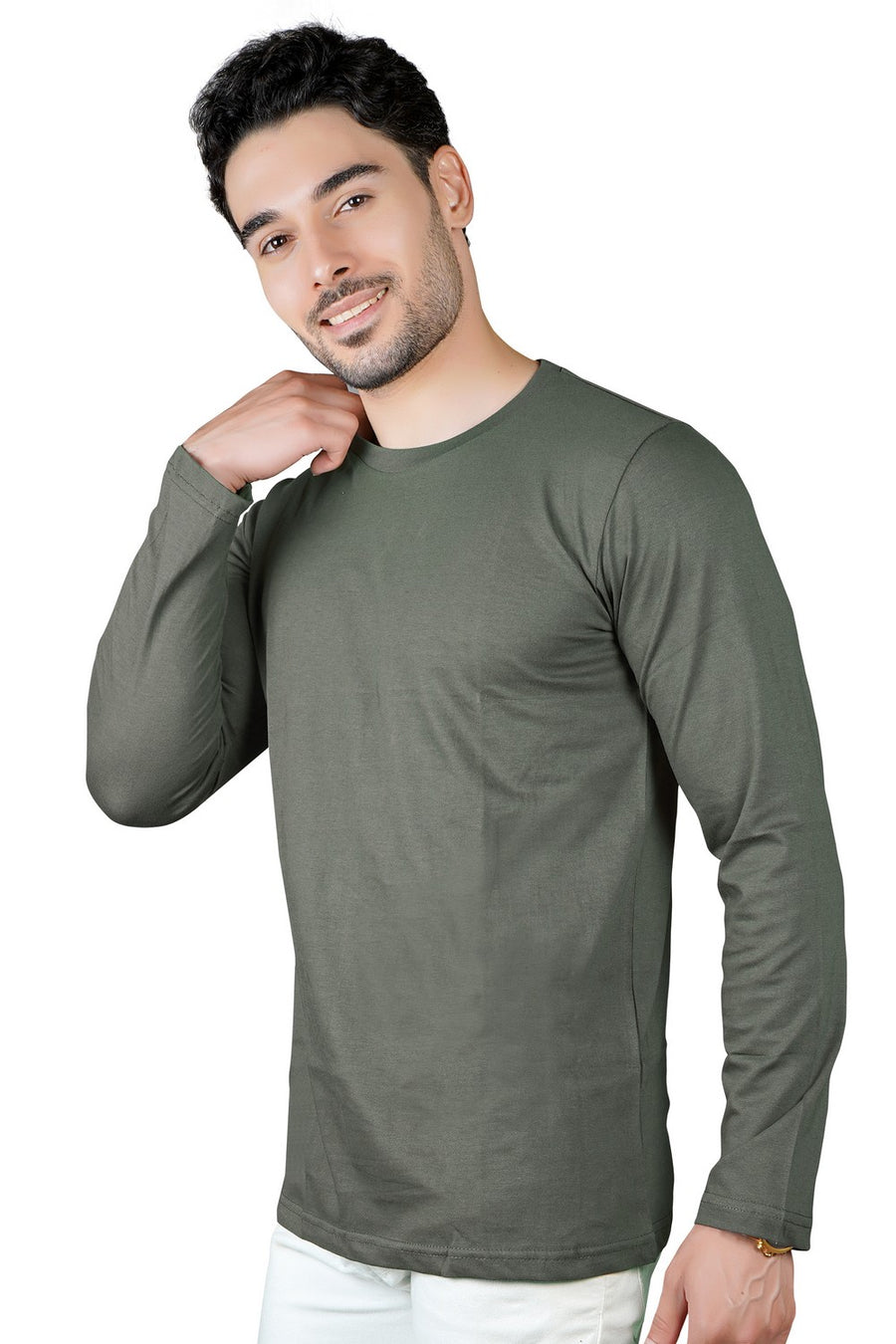 TRASA Men's Ultra Cotton Round Neck Slim Fit Full Sleeve T-Shirt - Grey