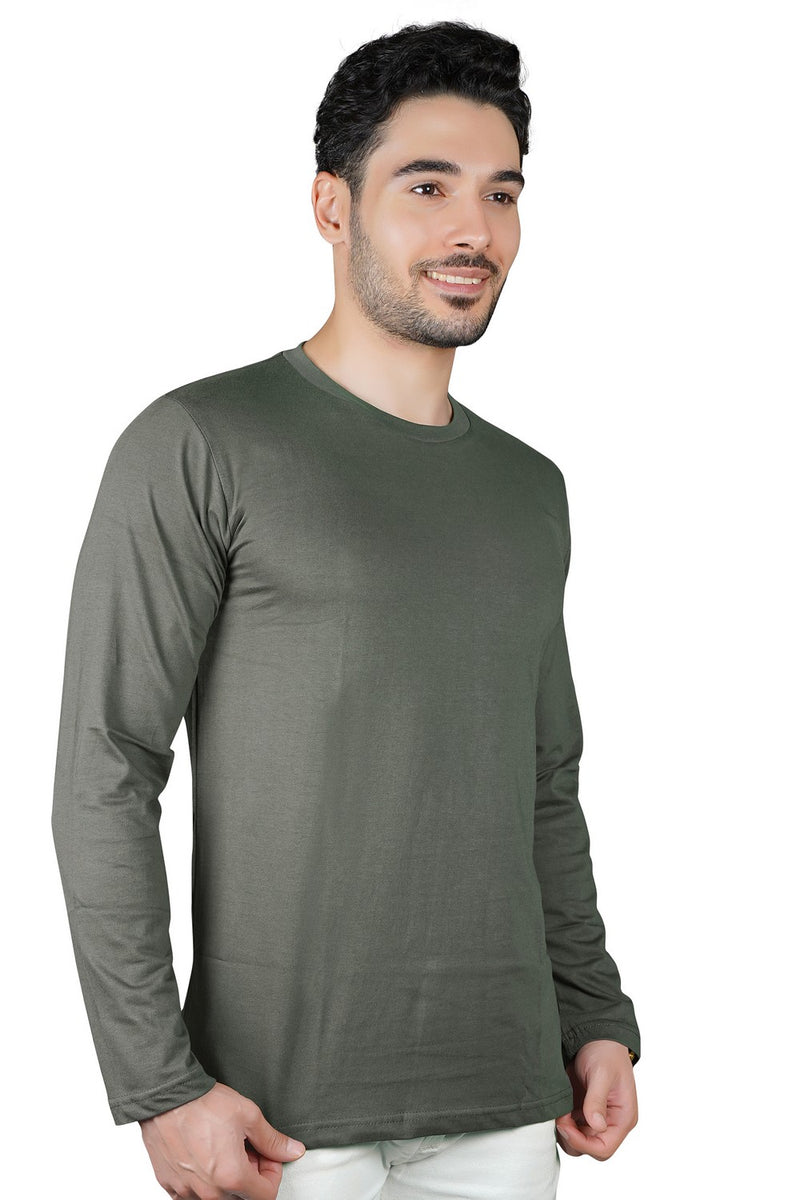 TRASA Men's Ultra Cotton Round Neck Slim Fit Full Sleeve T-Shirt - Grey