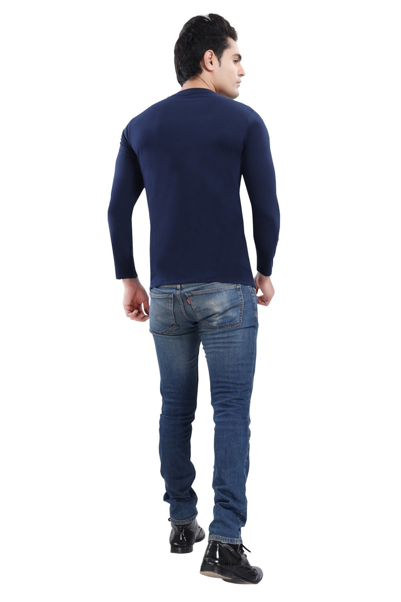 TRASA Men's Ultra Cotton Round Neck Slim Fit Full Sleeve T-Shirt - Navy blue
