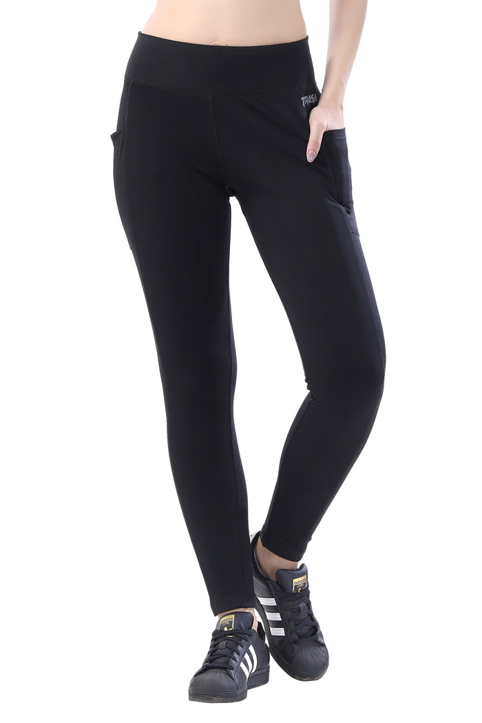 TRASA Active Yoga Pants for Women's Gym High Waist with 3 Pockets- Black
